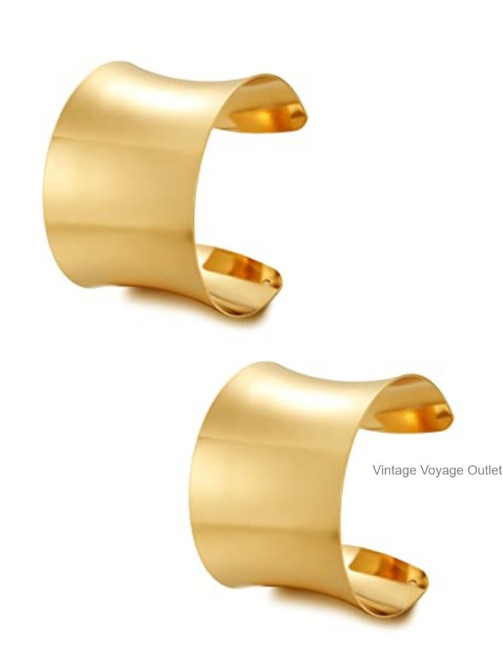 2Pc Gold Plated Open Cuff Bangle Bracelet Set for Women Minimalist